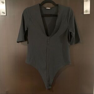 Black Deep V Missguided Short Sleeve Bodysuit